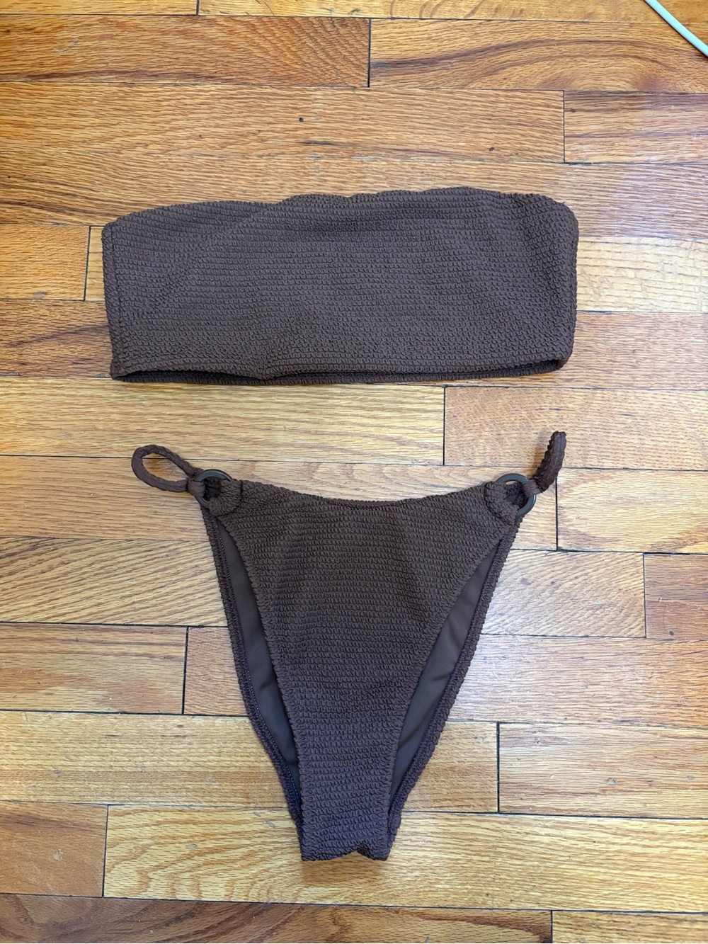 La Hearts Brown Textured Bandeau Bikini Set
